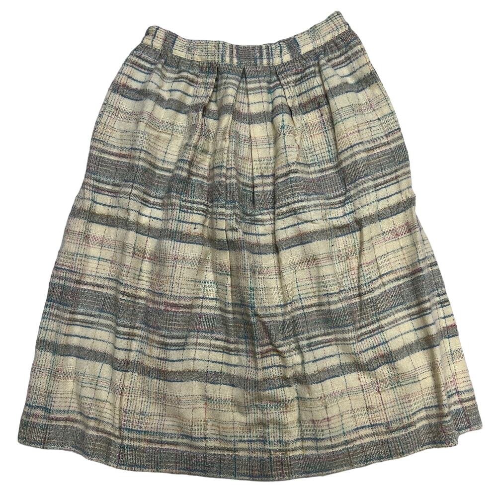 Vintage Diane Von Furstenberg Plaid Skirt Size 14 Wool Blend Beige Pleated Midi